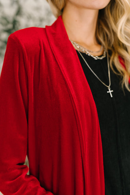 Velvet  Red Long Cardigan