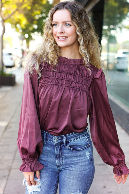 Wine Satin Top