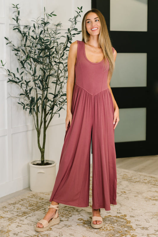 Gathered Wide Leg Jumpsuit in Mauve