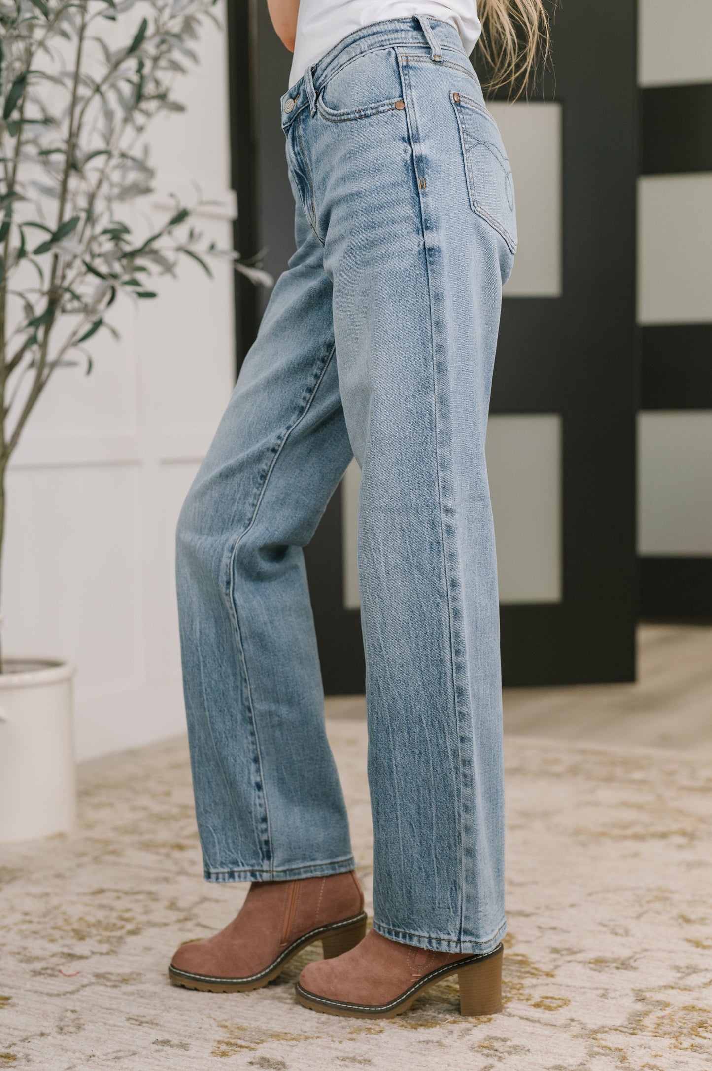 Heather Mid Rise Straight Jeans
