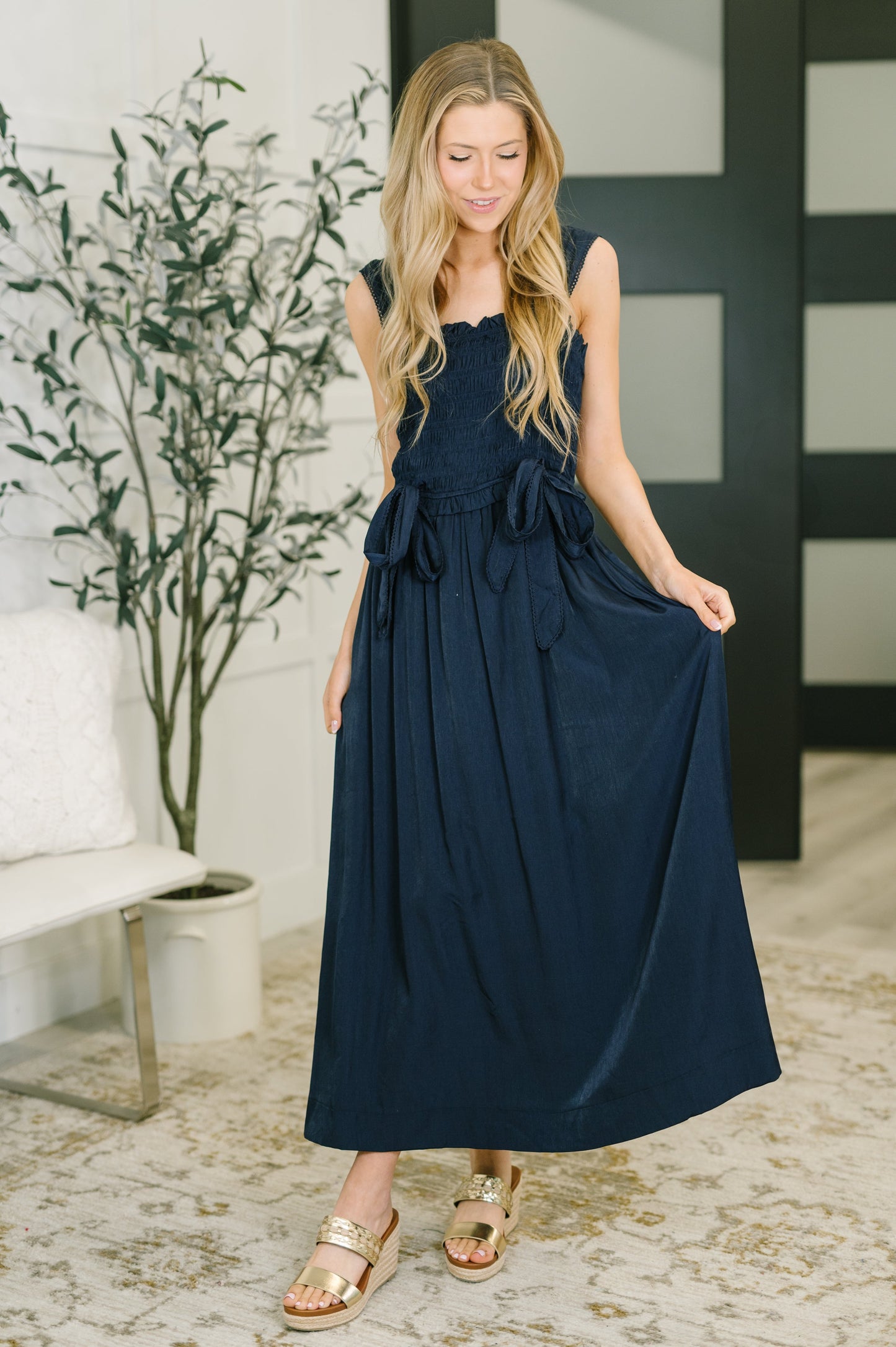 Louisa Midi Dress in Navy