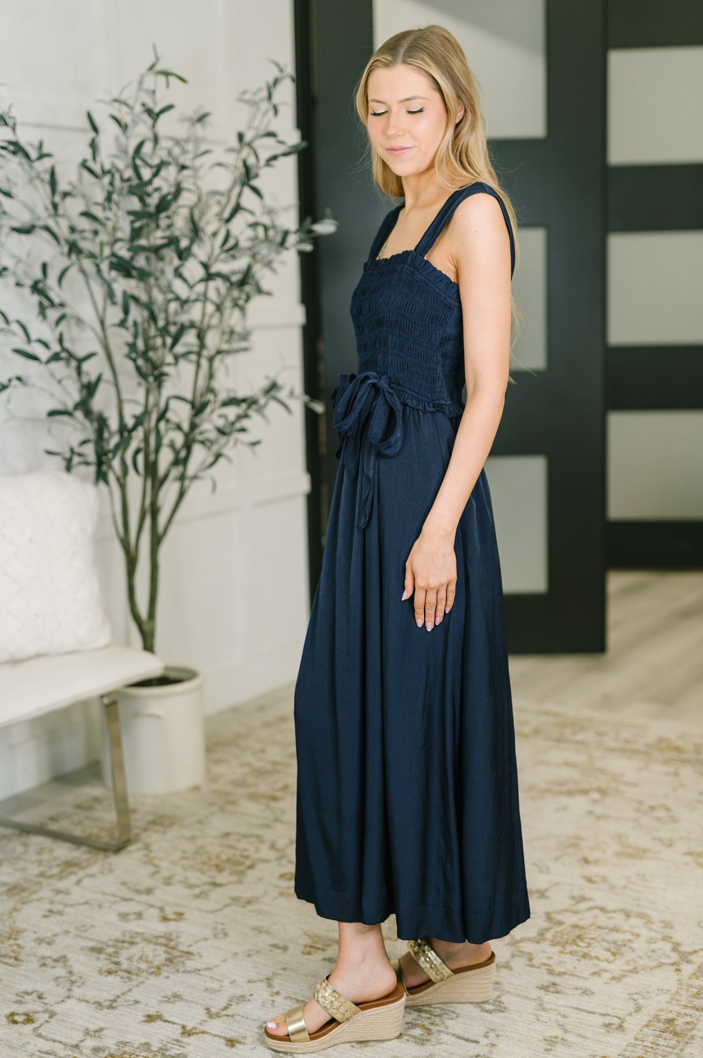 Louisa Midi Dress in Navy