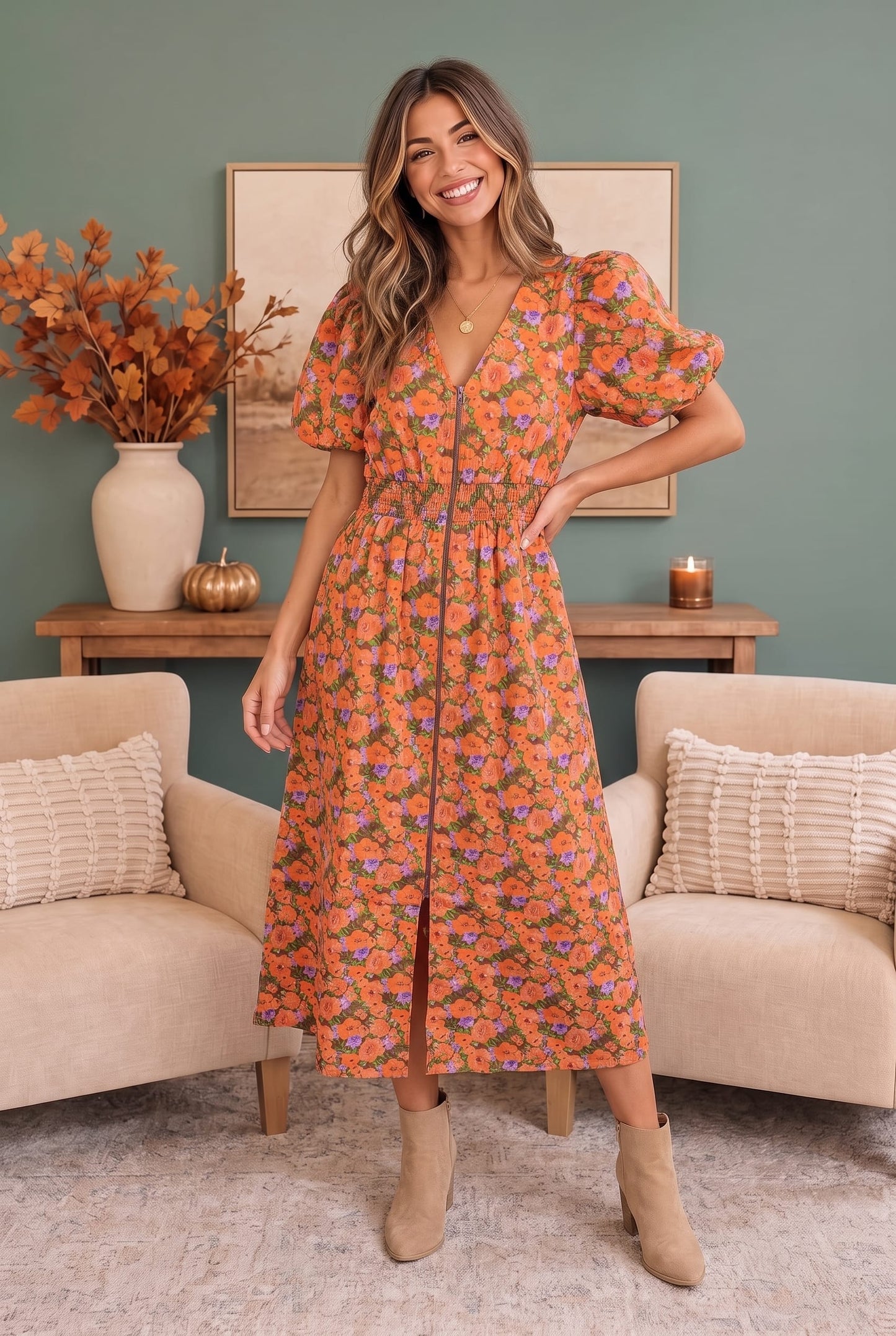 Bloom Into Fall Floral 100% Cotton Dress