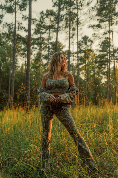 Amber Moon Revival: Tribe Kelley Mossy Oak Camo Traveler Bra in Greenleaf