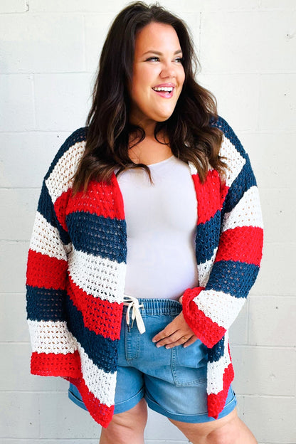 Simply Patriotic Striped Crochet Cardigan