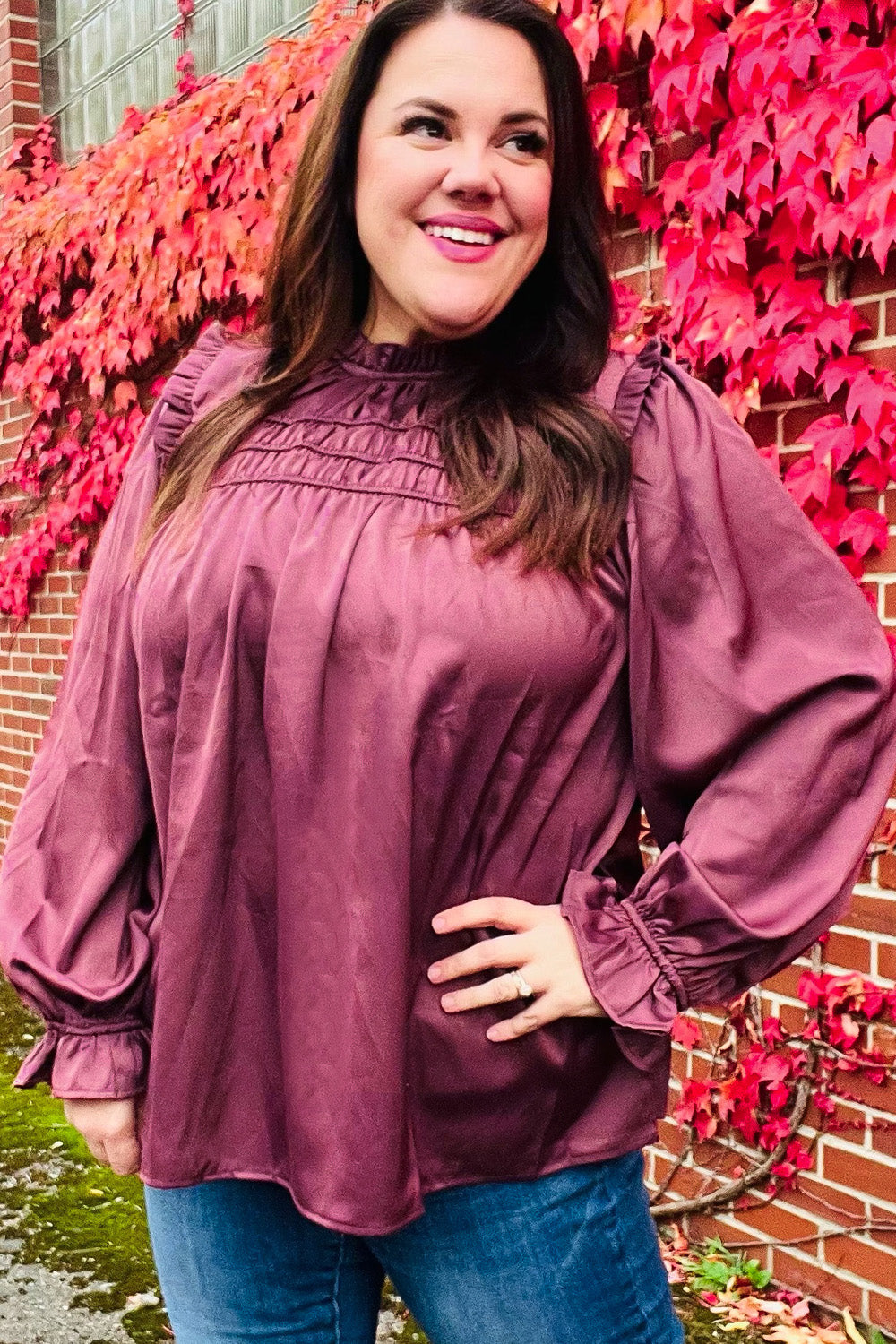 Wine Satin Top