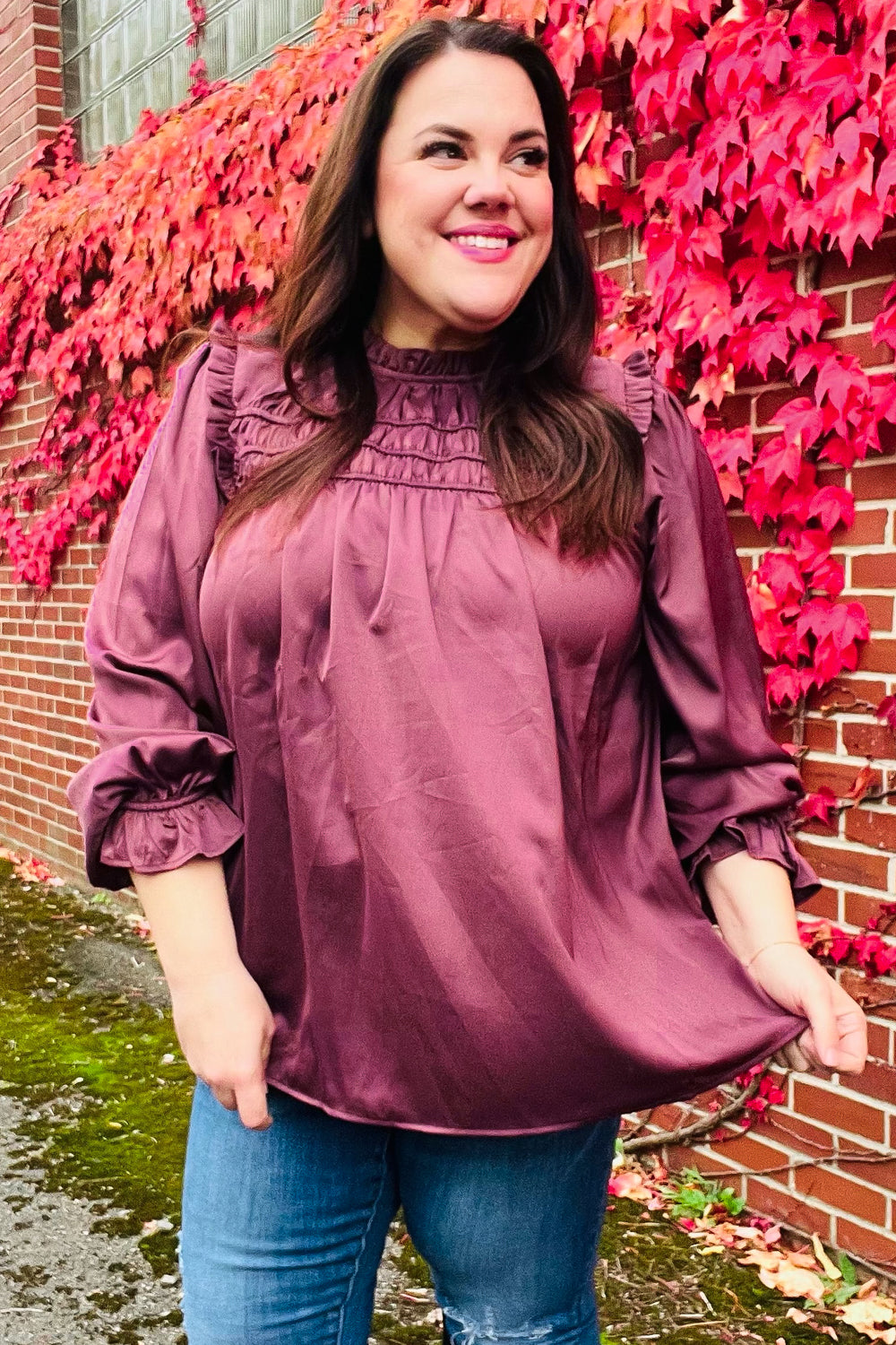 Wine Satin Top