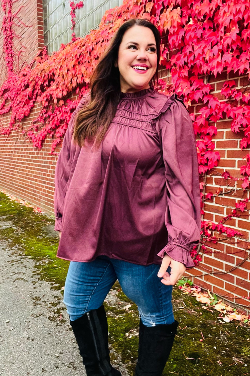 Wine Satin Top