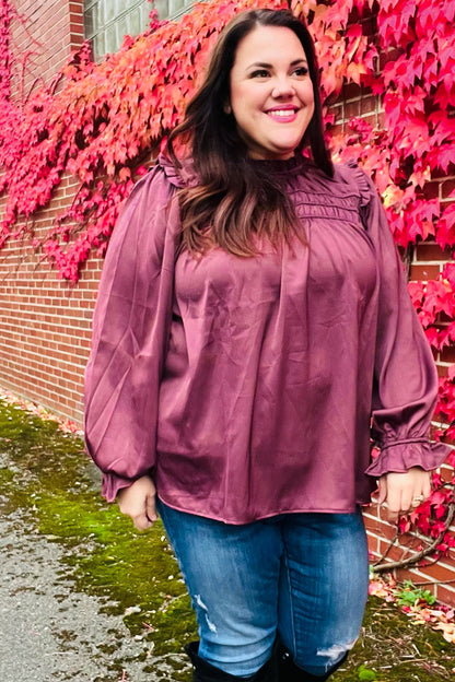 Wine Satin Top