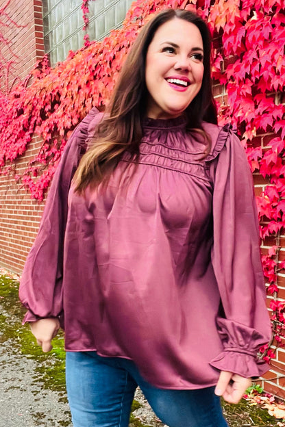 Wine Satin Top