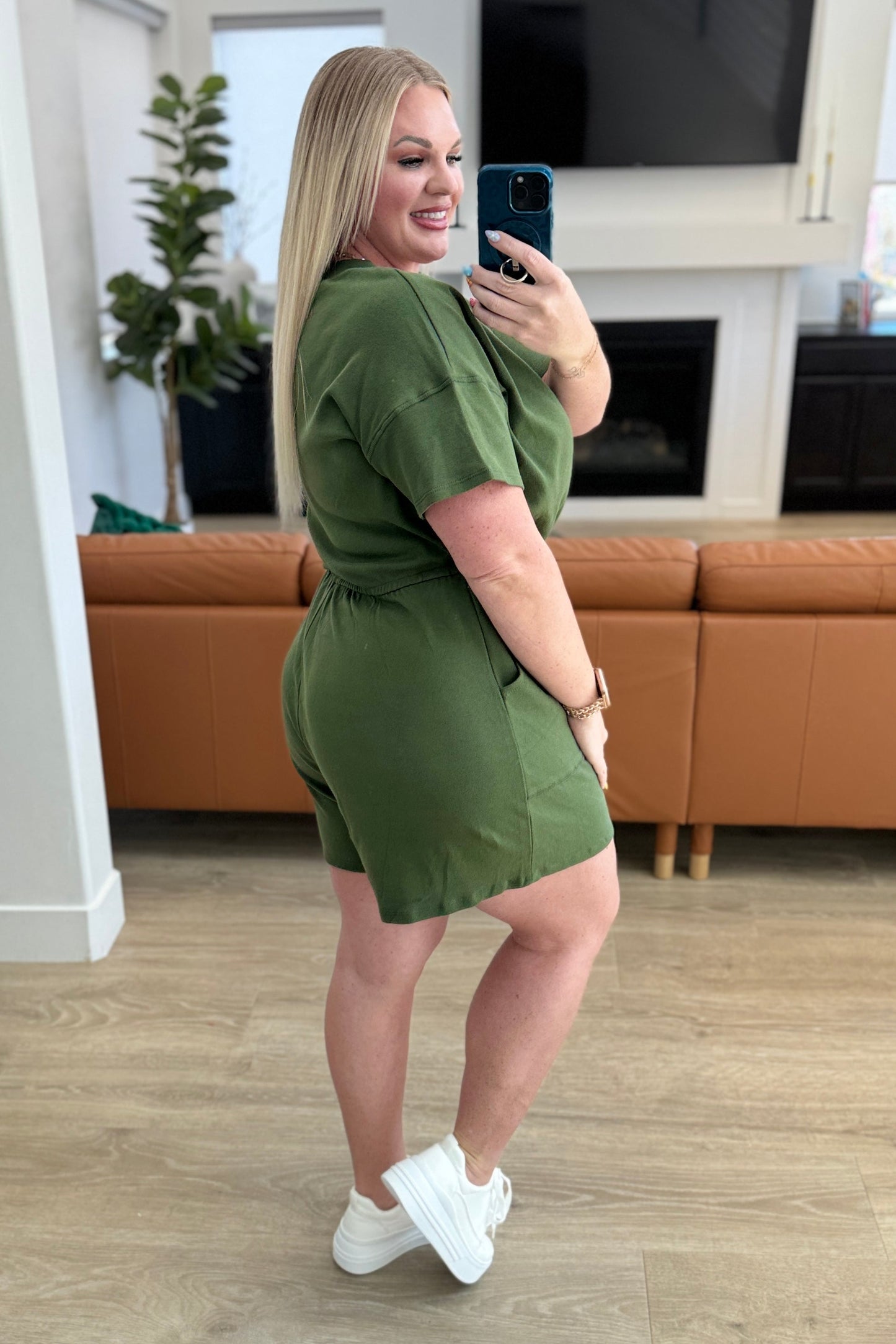 Army Green Short Sleeve Romper