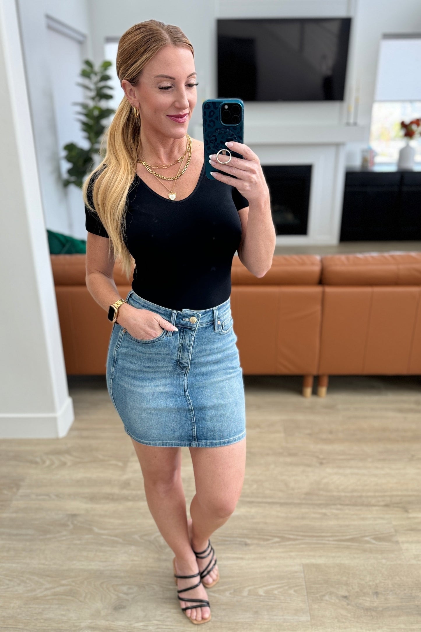 Tummy Control Denim Skirt