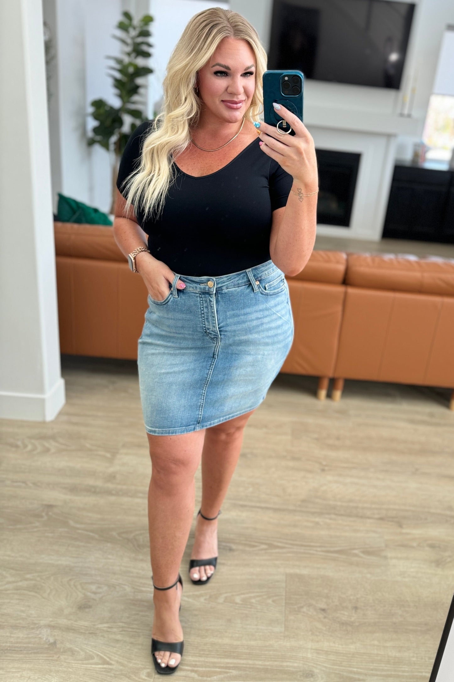 Tummy Control Denim Skirt