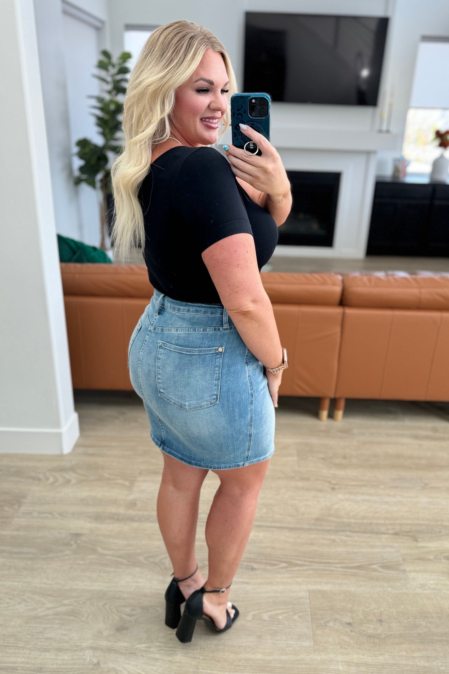 Tummy Control Denim Skirt