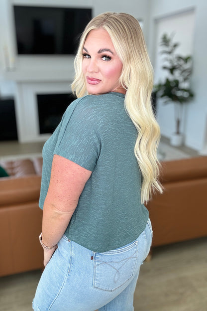Classic Comfort Cropped V-Neck in Ash Jade