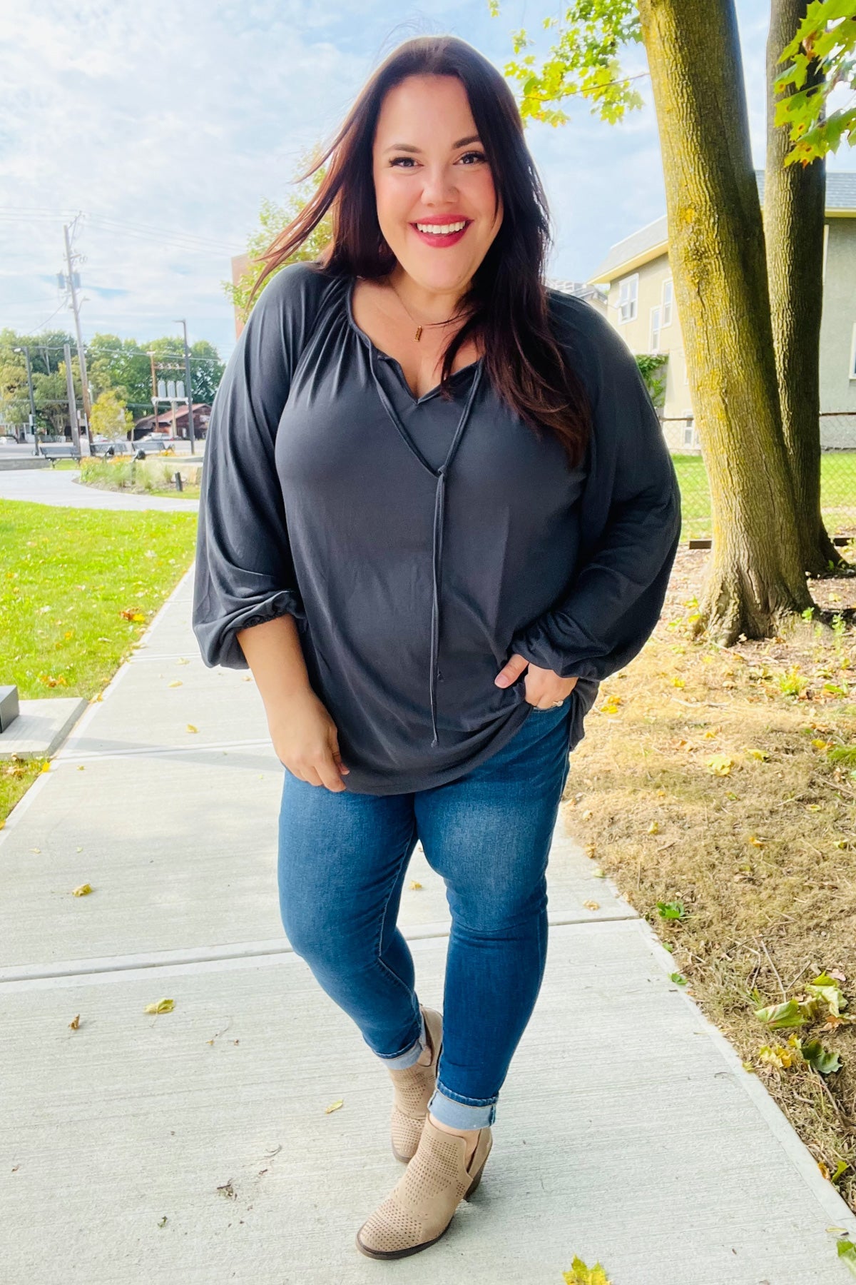 Charcoal Peasant Top