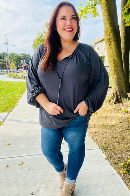 Charcoal Peasant Top
