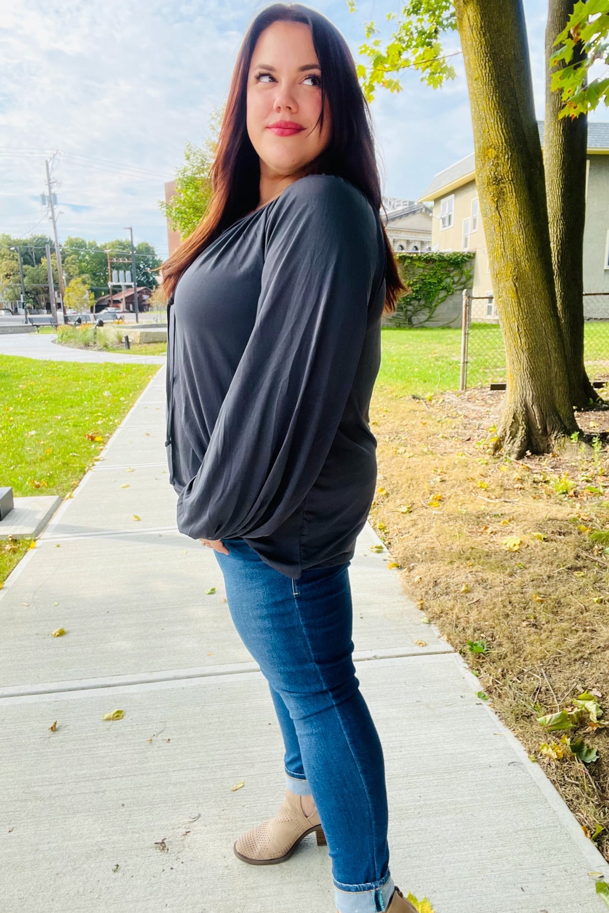 Charcoal Peasant Top