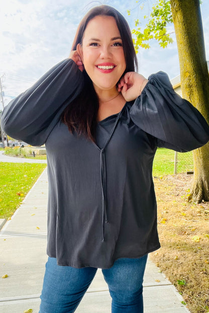 Charcoal Peasant Top