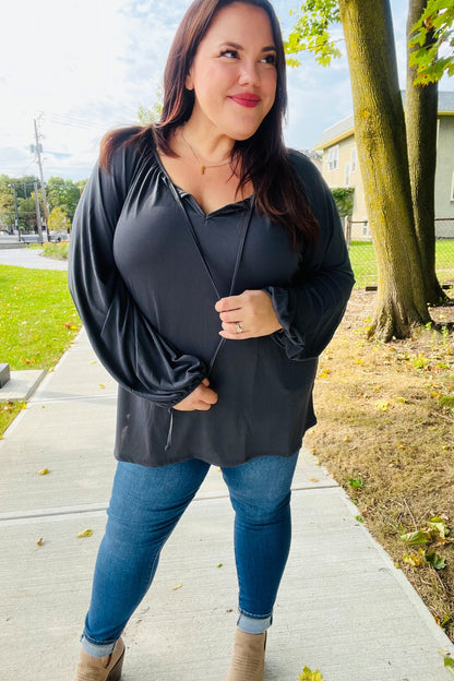 Charcoal Peasant Top