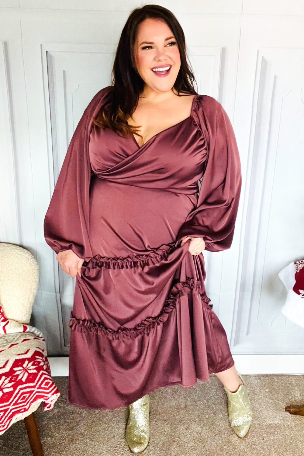 Wine Satin Dress