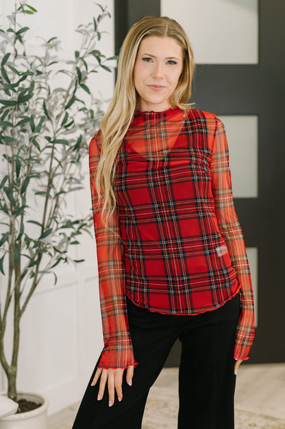 Plaid Mesh Layering Top in Red