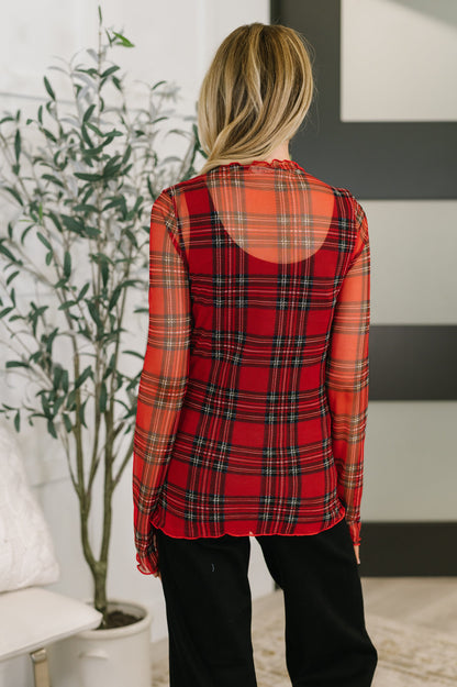 Plaid Mesh Layering Top in Red