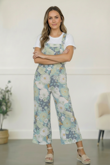 Sage Floral LInen Overalls