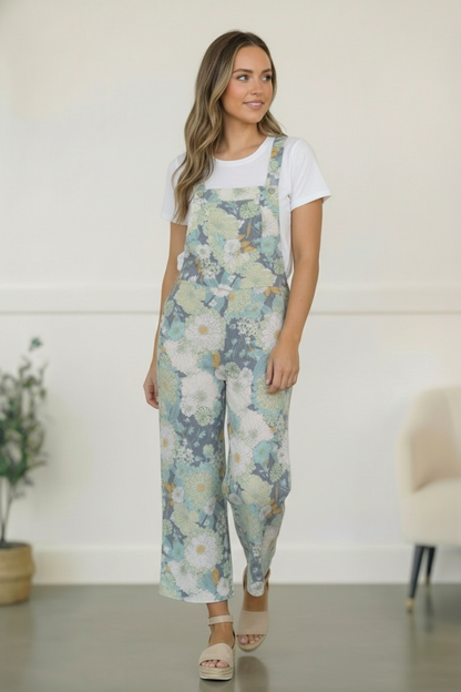 Sage Floral LInen Overalls