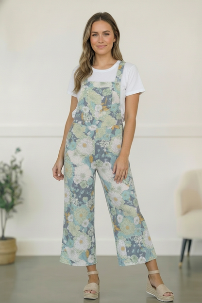 Sage Floral LInen Overalls