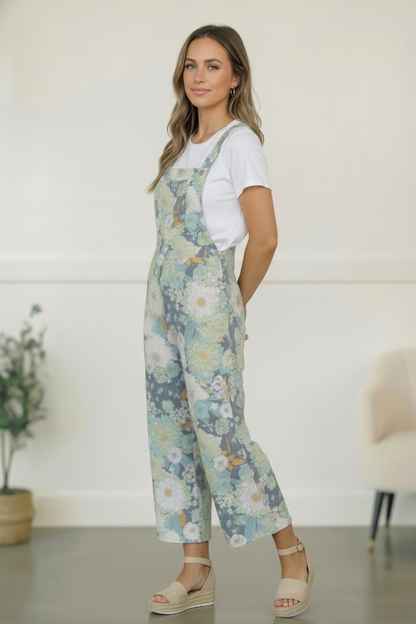 Sage Floral LInen Overalls