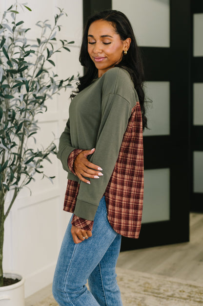 Plaid Contrast Sweatshirt