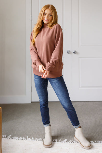 Mock Neck Pullover in Cocoa