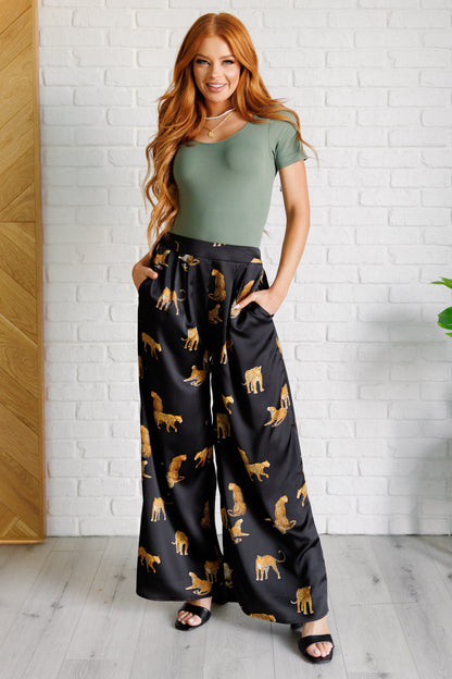 Leopard Satin Wide Leg Pants