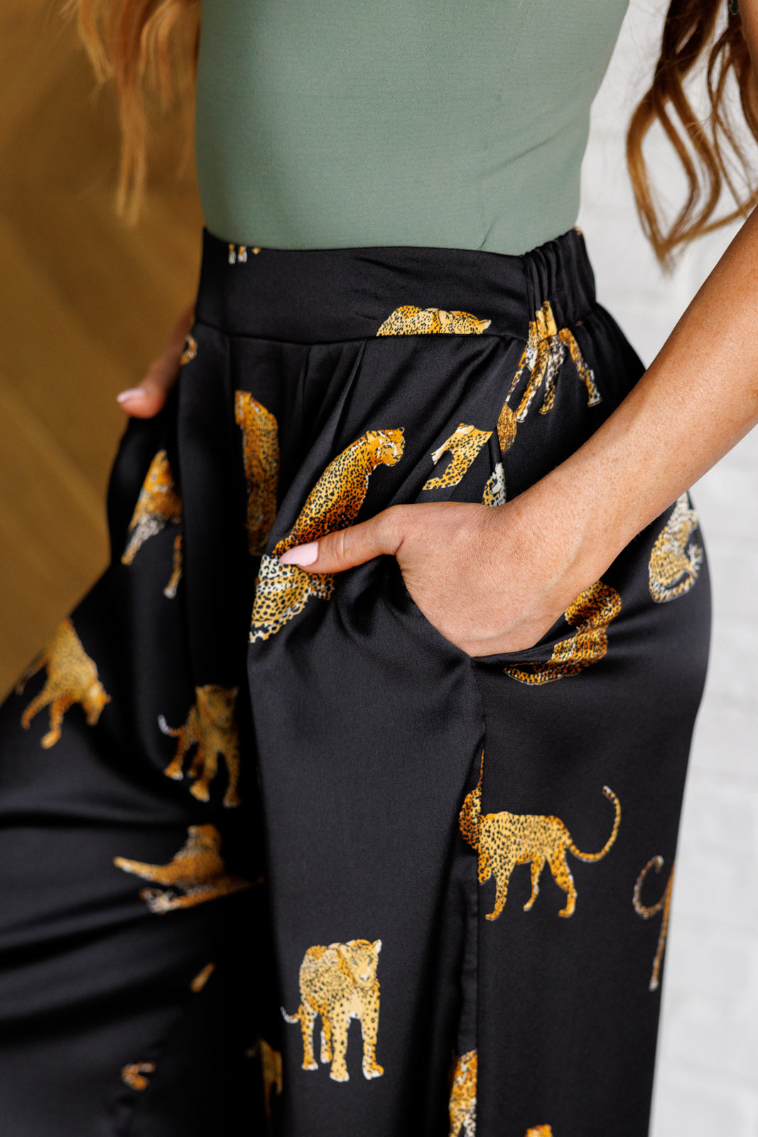 Leopard Satin Wide Leg Pants