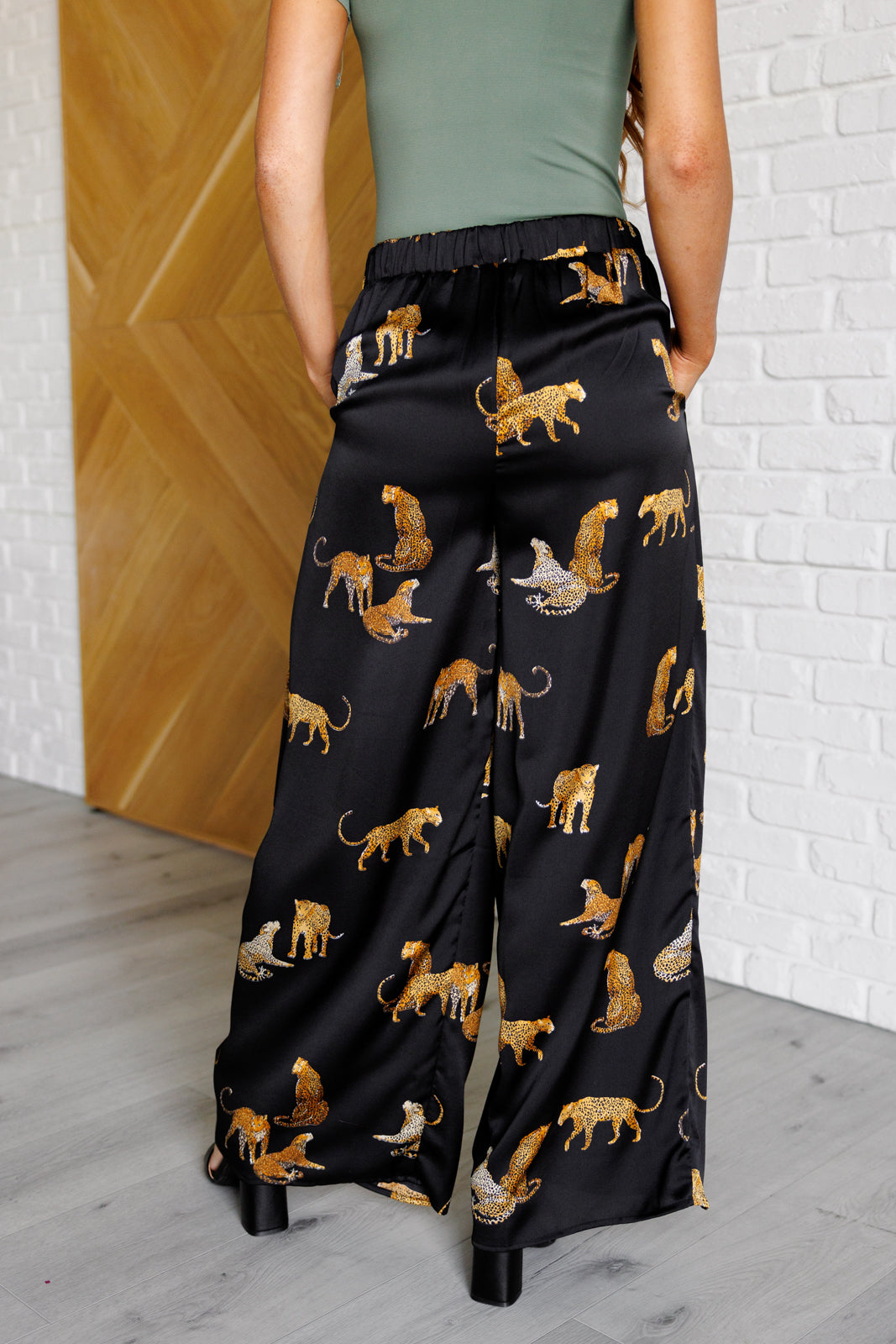 Leopard Satin Wide Leg Pants