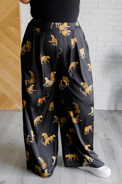 Leopard Satin Wide Leg Pants