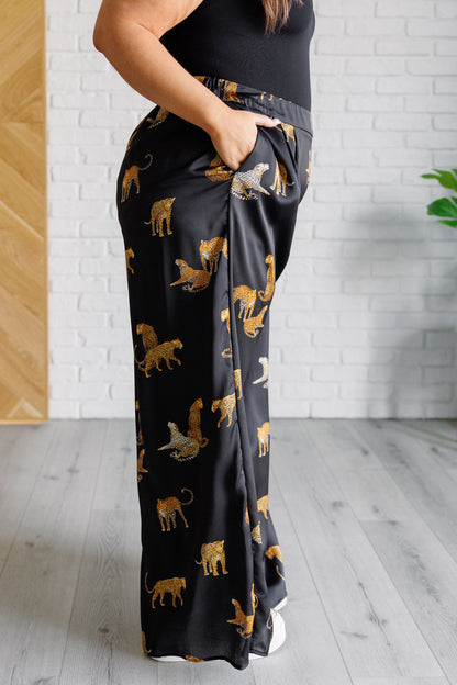 Leopard Satin Wide Leg Pants