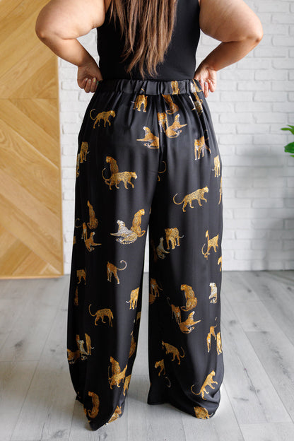 Leopard Satin Wide Leg Pants