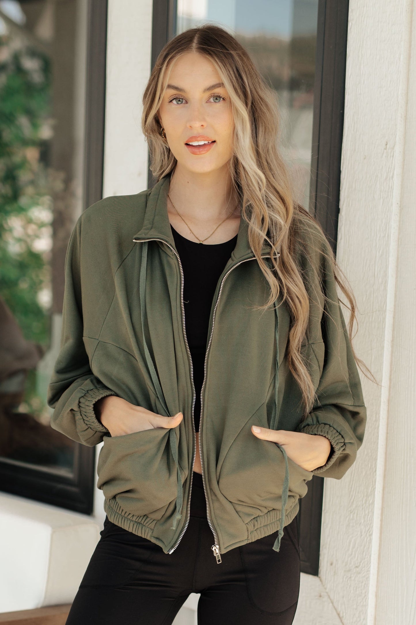 Olive Zip Up Sweatshirt