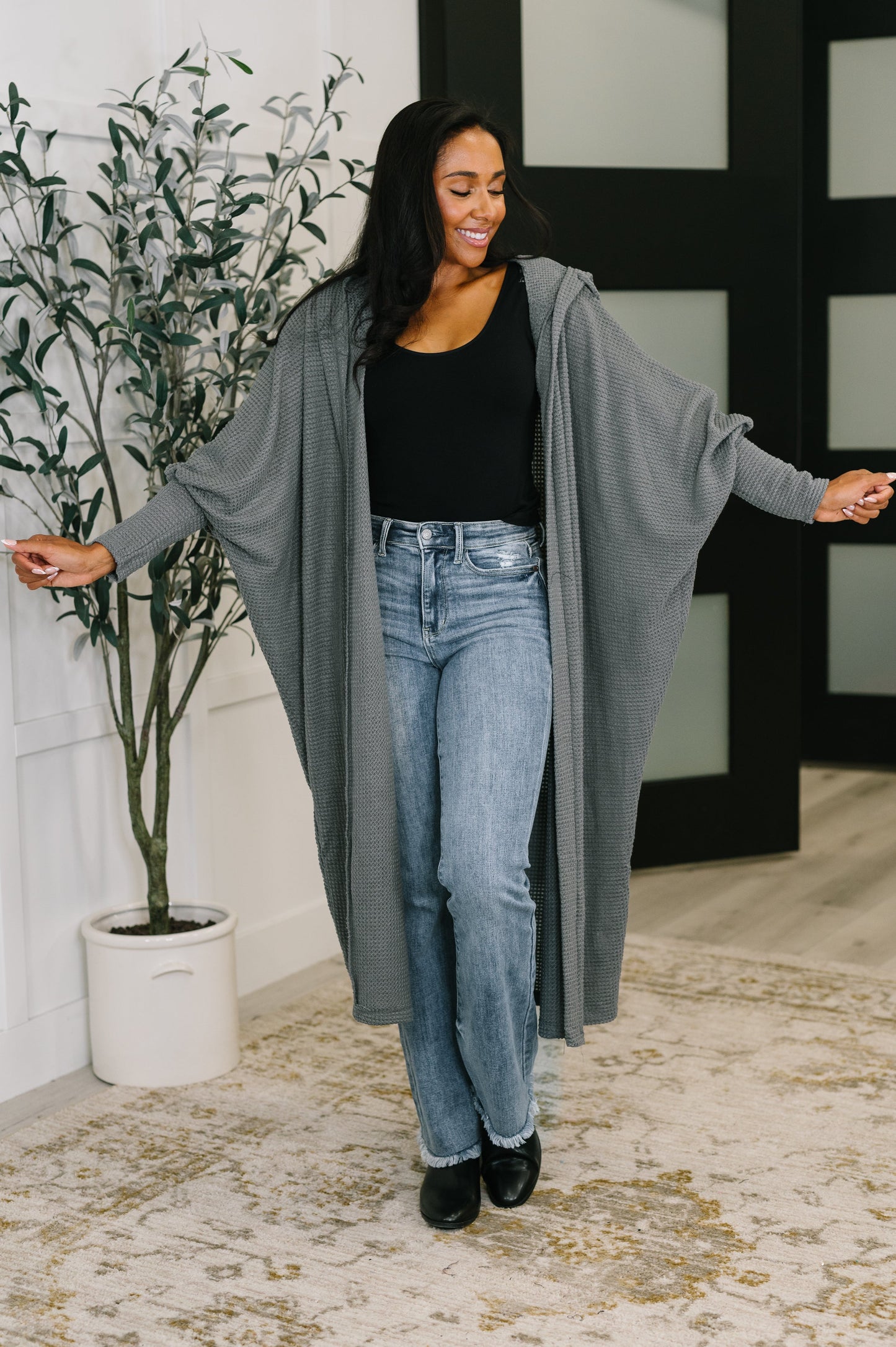 Travel Hooded Cardigan in Charcoal