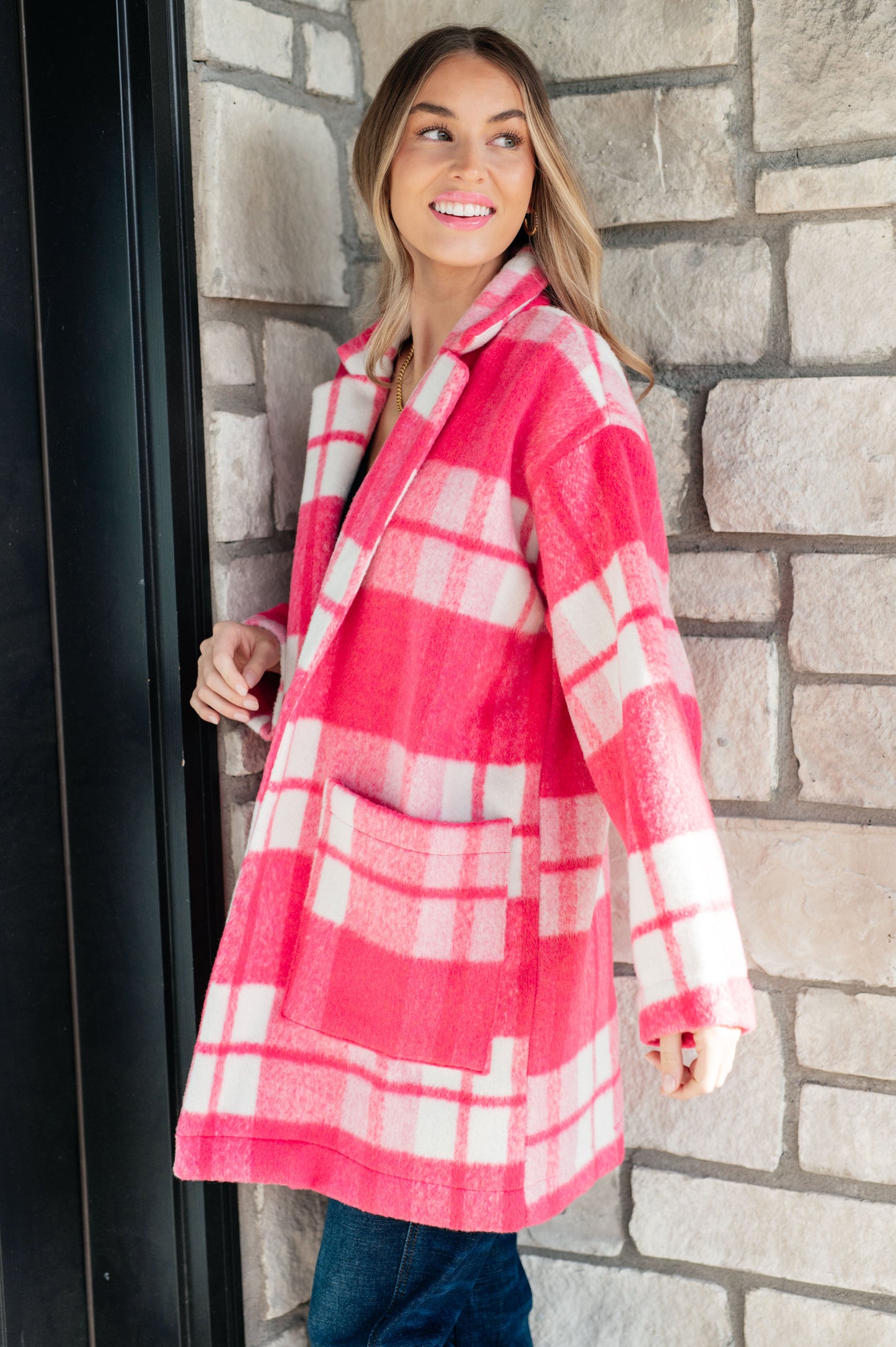 RESTOCKED - Pink Plaid Coat