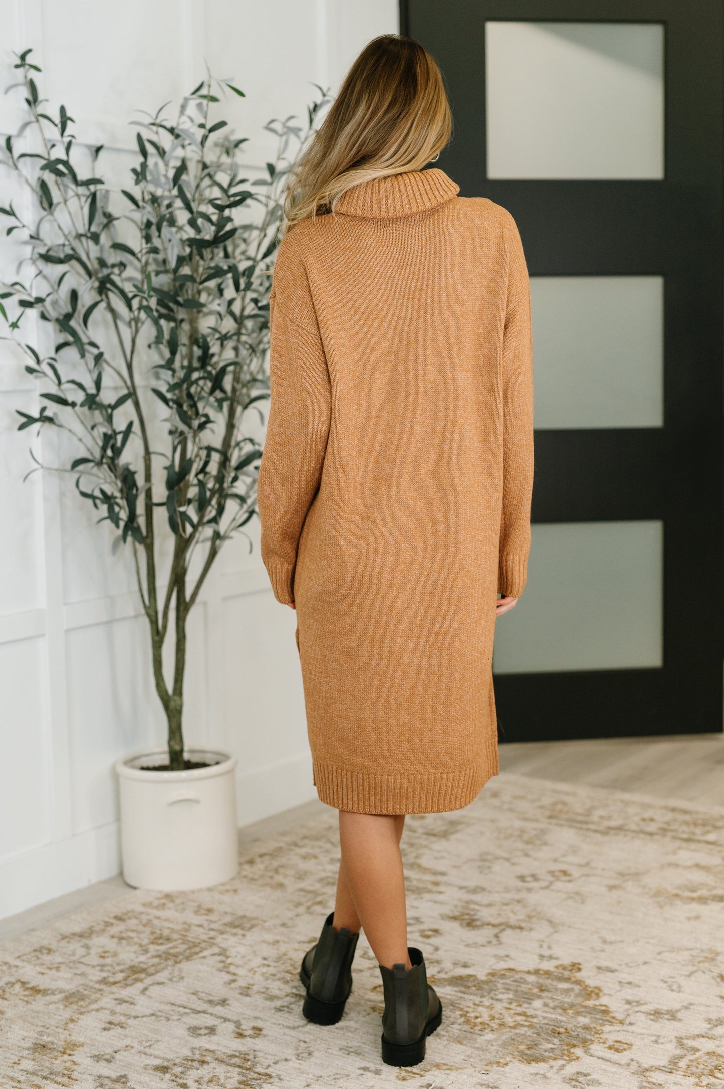 Turtleneck Dress in Deep Camel