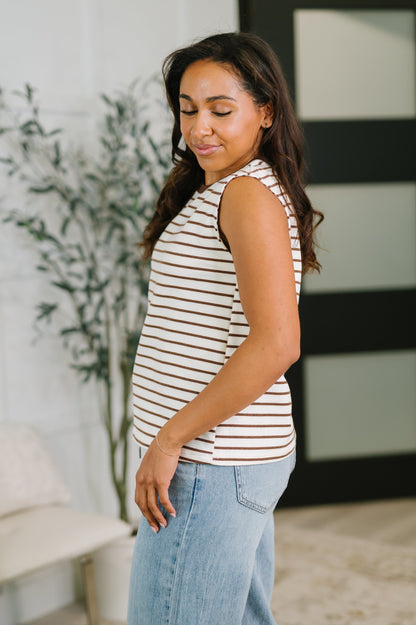 Striped Muscle Tee in Brown