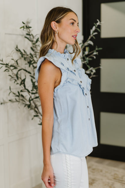 PREORDER: Chambray Ruffle Top