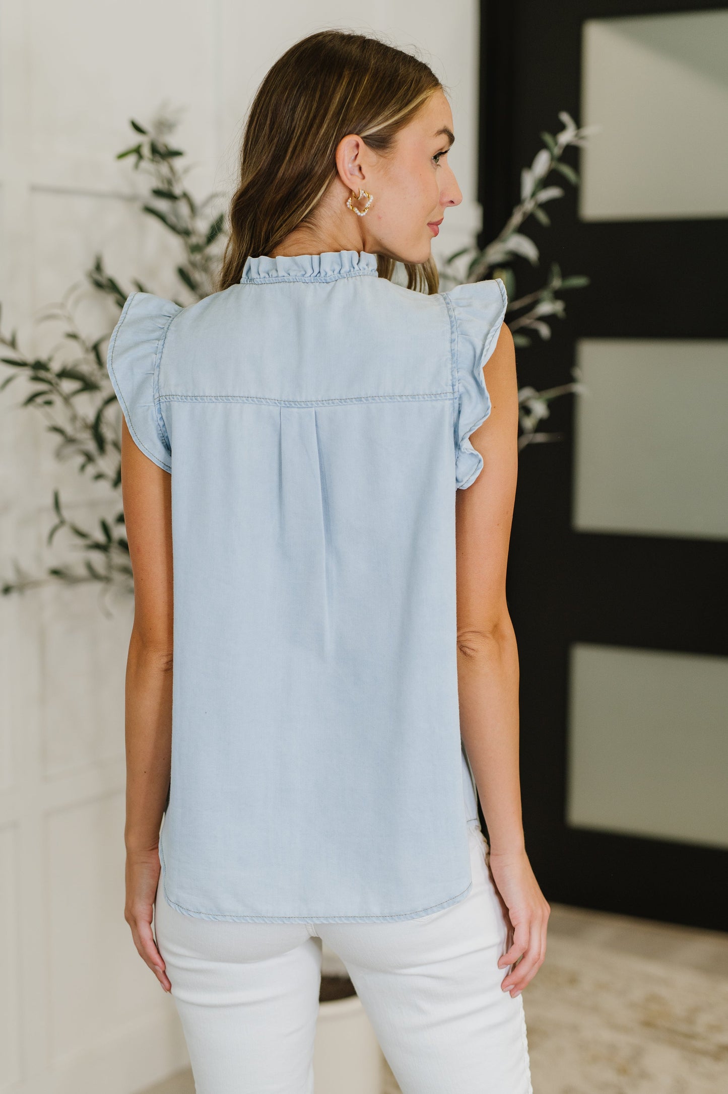 PREORDER: Chambray Ruffle Top