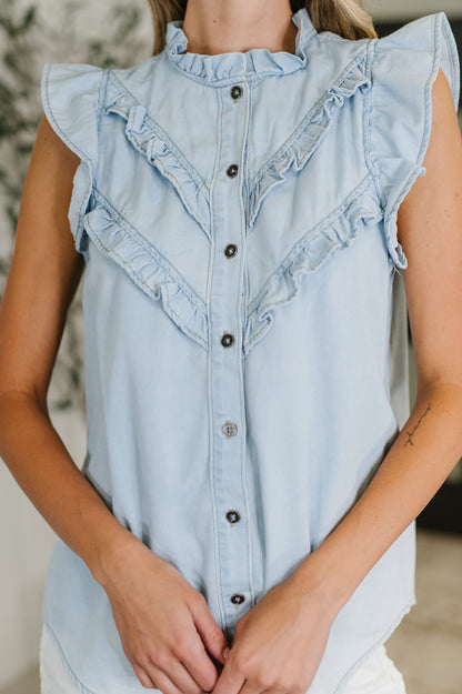 PREORDER: Chambray Ruffle Top