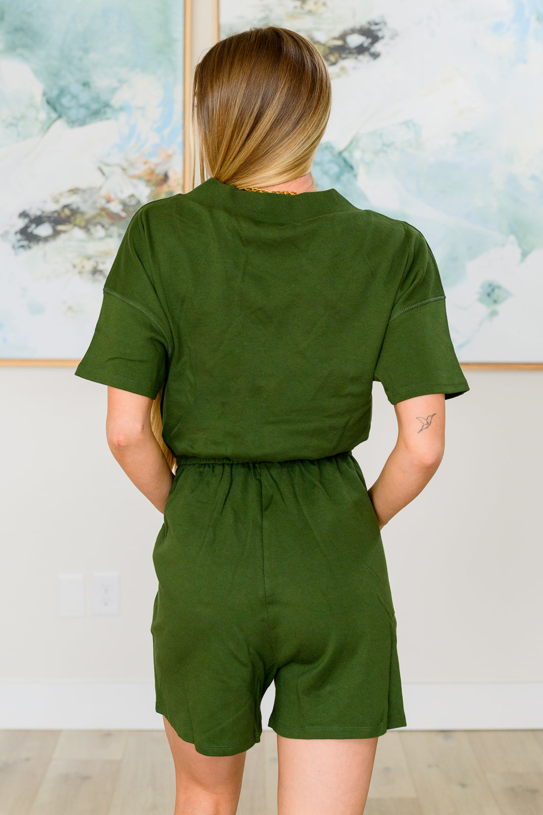 Army Green Short Sleeve Romper