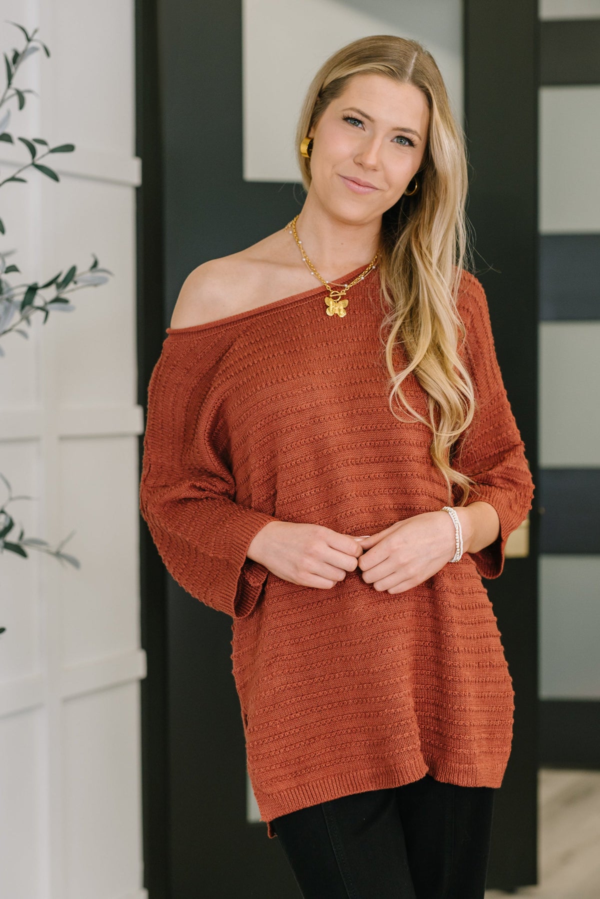 Rust Off Shoulder Textured Top