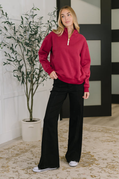 Basics: Half Zip Pullover in Cabernet